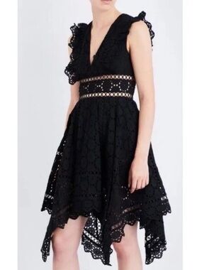 Zimmermann Black Asymmetrical Eyelet Lace Dress